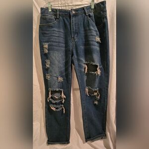 Distressed Blue Tapered Jeans